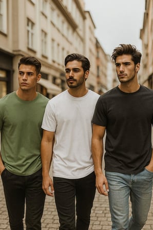 Erkek 3lü Paket Antrasit Melanj-Beyaz-Yeşil Pamuklu Oversize Tişört Bisiklet Yaka Kısa Kollu T-Shirt