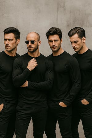 Erkek Siyah 4'lü Paket Basic Uzun Kollu Tişört Sporcu Body T-shirt