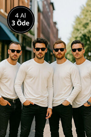 Erkek Beyaz 4'lü Paket Basic Uzun Kollu Tişört Sporcu Body T-shirt