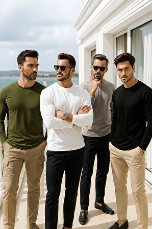 Erkek 4'lü Paket Basic Uzun Kollu Tişört Sporcu Body T-shirt