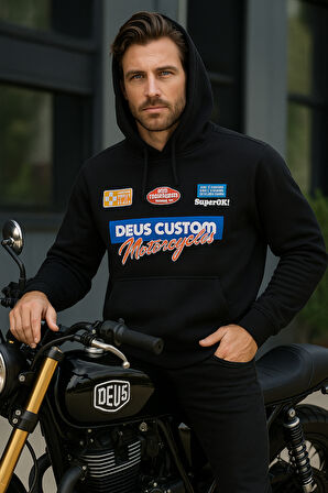 Unisex Beyaz Kapüşonlu Baskılı %100 Pamuk Cep Detaylı Sweatshirt