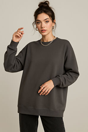 Kadın Füme Bisiklet Yaka Oversize Sweatshirt