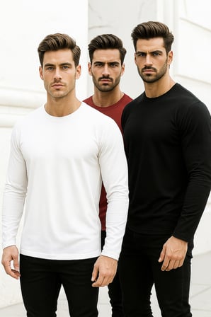 Erkek Siyah-Beyaz-Kırmızı 3'lü Paket Basic Uzun Kollu Sporcu Body