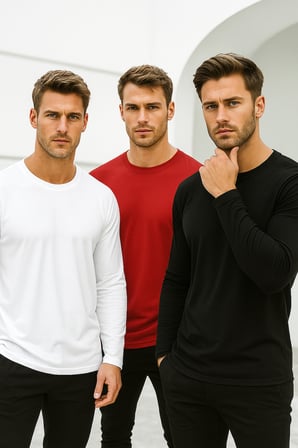 Erkek Siyah-Beyaz-Kırmızı 3'lü Paket Basic Uzun Kollu Sporcu Body
