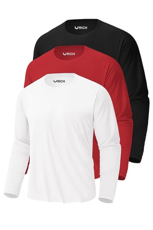 Erkek Siyah-Beyaz-Kırmızı 3'lü Paket Basic Uzun Kollu Sporcu Body