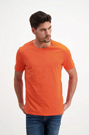 Turuncu Erkek Yıkamalı Basic T-shirt
