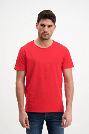 Kırmızı Erkek Yıkamalı Basic T-shirt