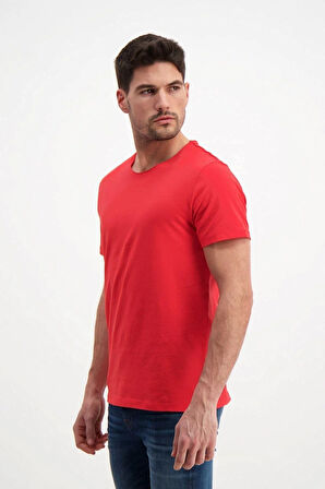 Kırmızı Erkek Yıkamalı Basic T-shirt