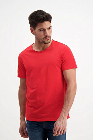 Kırmızı Erkek Yıkamalı Basic T-shirt