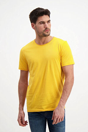 Sarı Erkek Yıkamalı Basic T-shirt