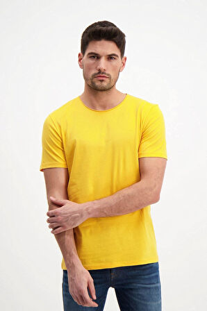 Sarı Erkek Yıkamalı Basic T-shirt