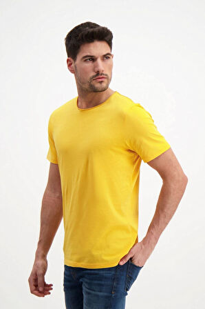 Sarı Erkek Yıkamalı Basic T-shirt