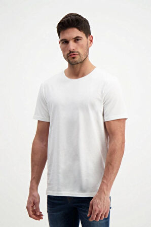 Ekru Erkek Yıkamalı Basic T-shirt