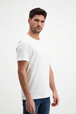 Ekru Erkek Yıkamalı Basic T-shirt