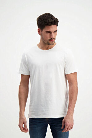 Ekru Erkek Yıkamalı Basic T-shirt