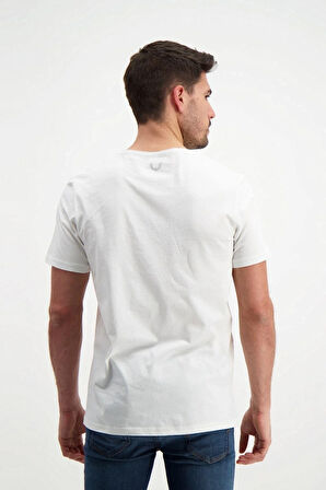 Ekru Erkek Yıkamalı Basic T-shirt
