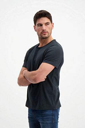 Antrasit Erkek Yıkamalı Basic T-shirt