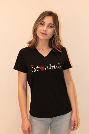 Rich Kadın V Yaka T-shirt %100 Pamuk Tişört