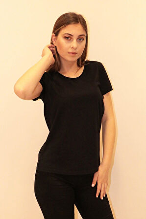 Rich Kadın Bisiklet Yaka T-shirt %100 Pamuk Tişört