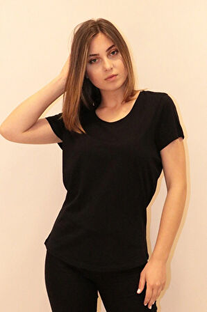 Rich Kadın Bisiklet Yaka T-shirt %100 Pamuk Tişört