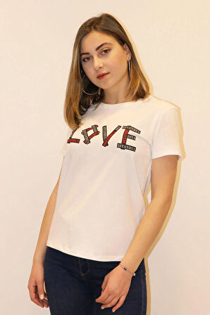 Rich Kadın Bisiklet Yaka T-shirt %100 Pamuk Tişört