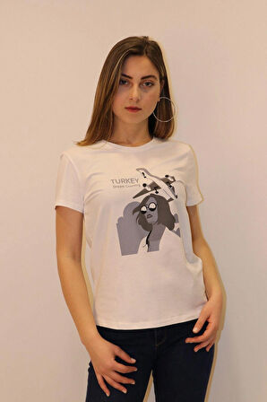 Rich Kadın Bisiklet Yaka T-shirt %100 Pamuk Tişört