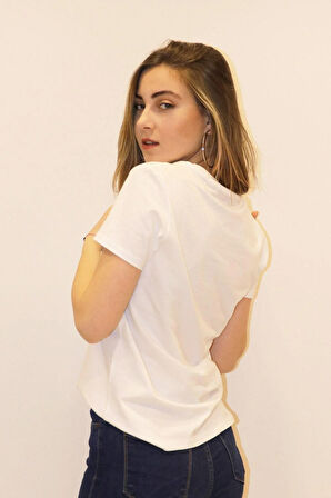 Rich Kadın V Yaka T-shirt %100 Pamuk Tişört