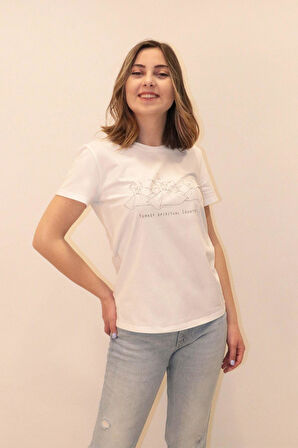 Rich Kadın Bisiklet Yaka T-shirt %100 Pamuk Tişört