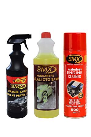 SMX Susuz Motor Temizleme Spreyi / Seramik Cila / Hızlı Cila / Pratik Cila / %40 Cilalı Oto Şampuanı / ARAÇ BAKIM SETİ-3 