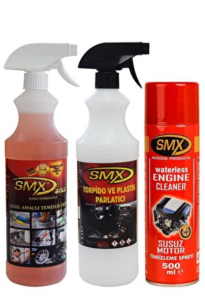 SMX Susuz Motor Temizleme Spreyi / Nano Genel Amaçlı Temizleyici / Torpido Parlatıcı / Plastik Aksam Parlatıcı / ARAÇ BAKIM SETİ-4