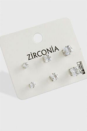 6 Adet Kare Zirkon Tek Taşlı Küpe