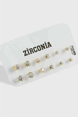 12 Adet Zirkon Tek Taşlı Küpe