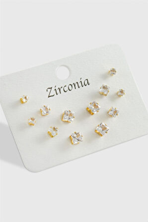 12 Adet Kare Zirkon Tek Taşlı Küpe