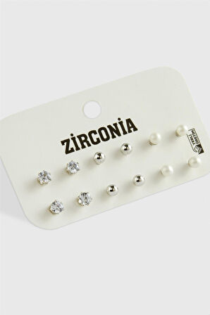 12 Adet İnci Zirkon Tek Taşlı Küpe