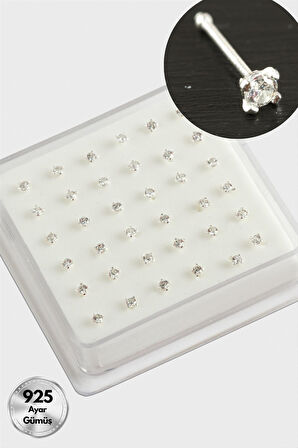 3 mm Kare Zirkon Tek Taşlı Gümüş Hızma 36 Adet