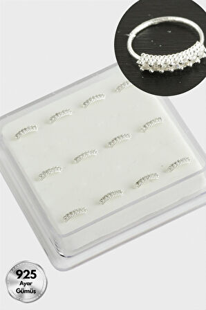 Zirkon Tek Taş Halka Gümüş Hızma 12 Adet