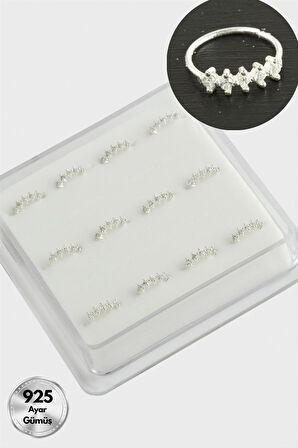 Zikzak Zirkon Taşlı Halka Gümüş Hızma 12 Adet