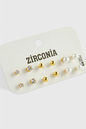 12 Adet İnci Zirkon Tek Taşlı Küpe