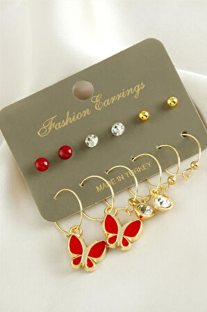 12 Adet Kelebek Mineli Halka Küpe