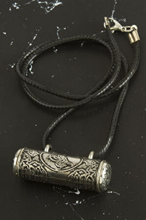 Boru Cevşen Deri Kordonlu Kolye