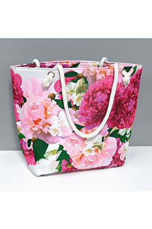 Gül Desenli Plaj Çantası