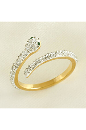 Yılan Zirkon Taşlı Lüks Çelik Yüzük