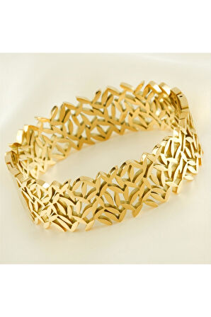 Çiçek Lüks Çelik Kelepçe Bileklik