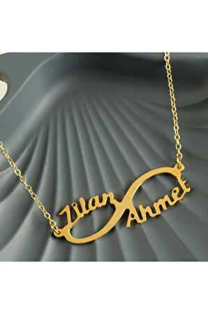 Kişiye Özel Sonsuzluk Çift İsim Yazılı Kolye