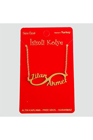 Kişiye Özel Sonsuzluk Çift İsim Yazılı Kolye