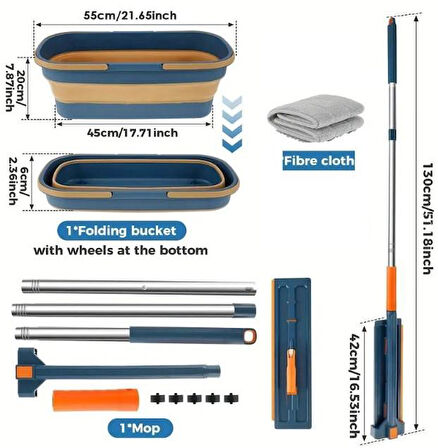 Katlanabilir Temizlik Mopu ve Tekerlekli Kova Seti
