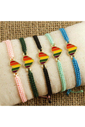 Kalp Makrome Örgülü Bileklik