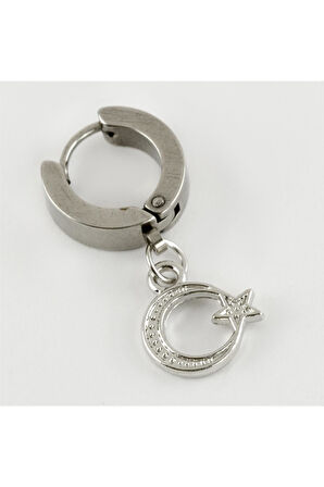 Ay Yıldız Figürlü Çelik Erkek Küpe 1 Adet