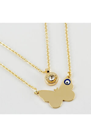 Kelebek Figürlü İsim Yazılabilir Boş Plaka İkili Kolye