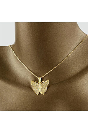 Kelebek Figürlü Açılır Kapanır Zirkon Taşlı Trend Kolye